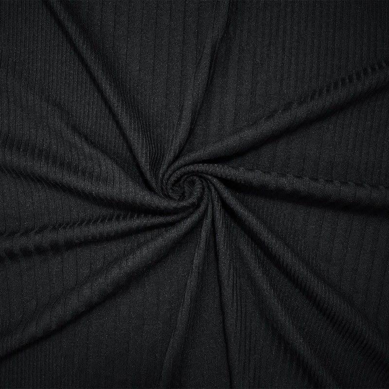 Black Poly Blend Stretch Irregular Rib Knit Fabric