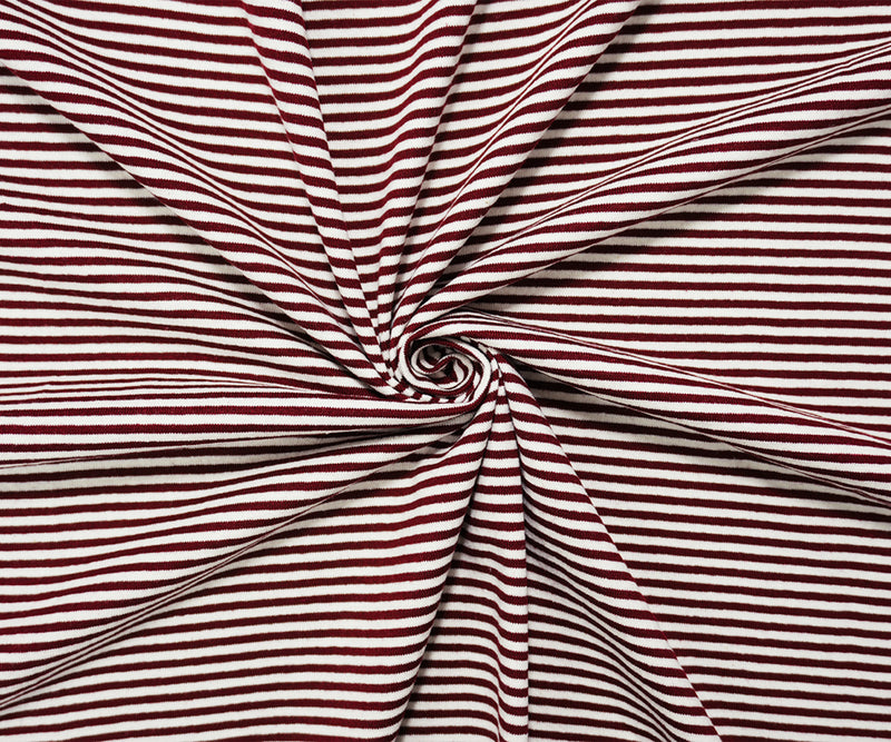Red-Ivory Poly Blend Stretch Stripe Jersey Knit Fabric