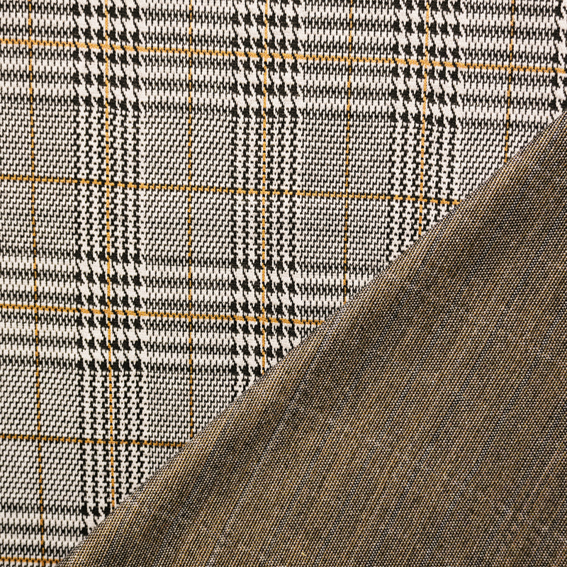 1 7/8 YD PC-Black-Yellow Polyester Plaid Double Jacquard Knit Fabric