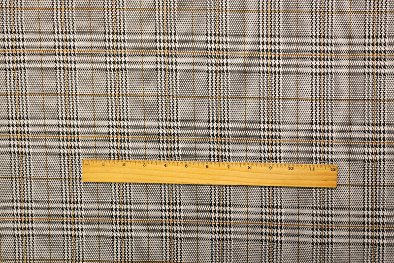 1 7/8 YD PC-Black-Yellow Polyester Plaid Double Jacquard Knit Fabric