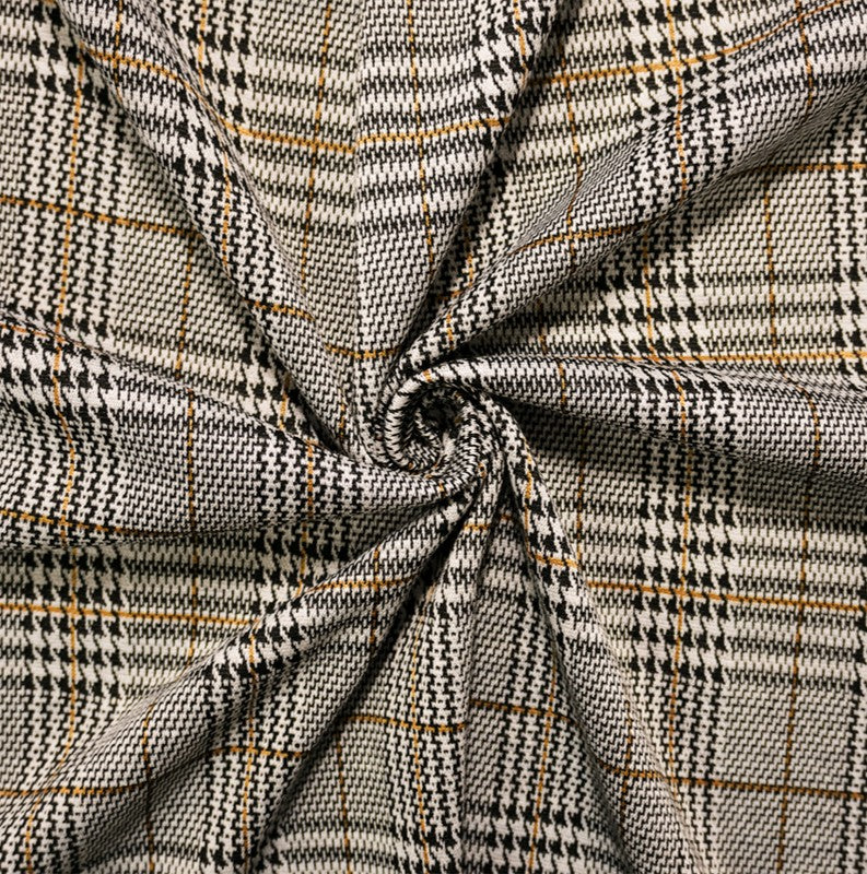 1 7/8 YD PC-Black-Yellow Polyester Plaid Double Jacquard Knit Fabric