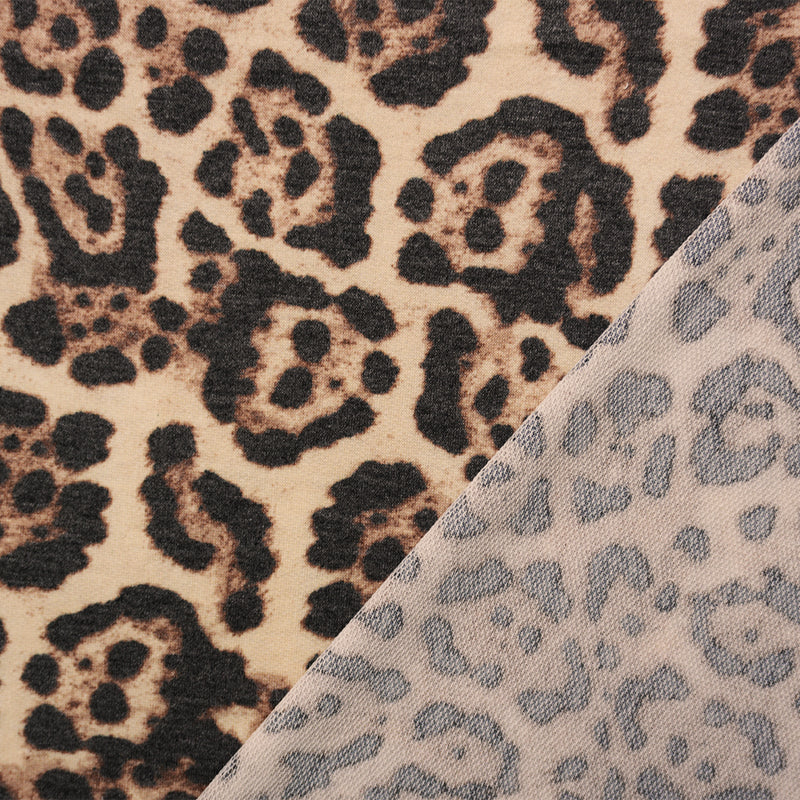 Black-Brown-Multi Poly Blend Leopard French Terry Knit Fabric