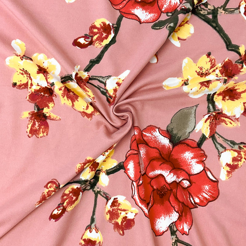 Pink-Multi Poly Spandex Stretch Floral Print DB Jersey Knit Fabric