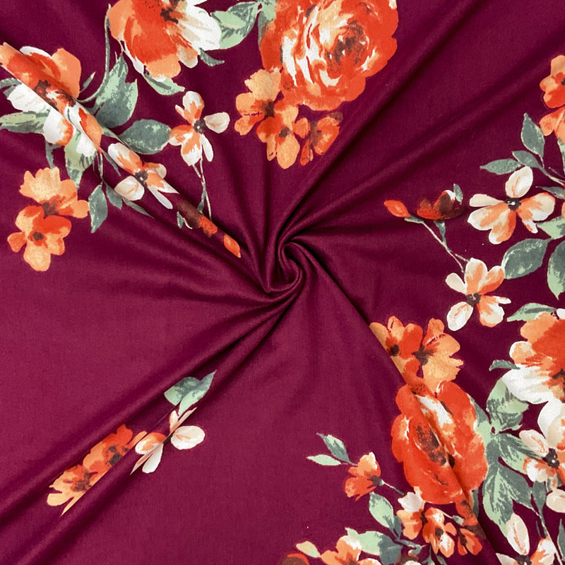 Red-Multi Poly Spandex Stretch Floral Print DB Jersey Knit Fabric
