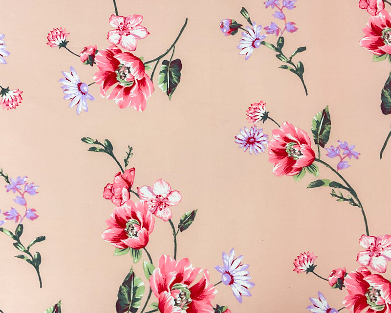 2 YD PC-Pink-Multi Poly Stretch Spandex Floral Print DB Jersey Knit Fabric
