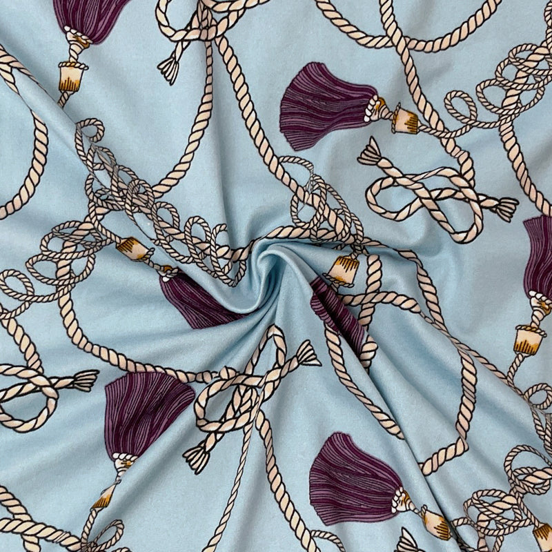 Blue-Multi Poly Spandex Stretch Rope Tassel Print DB Jersey Knit Fabric
