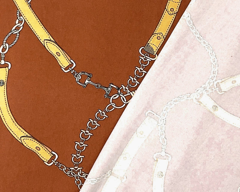 2 YD PC-Brown-Multi Poly Spandex Stretch Chain Print Double Brush Jersey Knit Fabric
