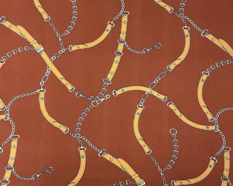 2 YD PC-Brown-Multi Poly Spandex Stretch Chain Print Double Brush Jersey Knit Fabric