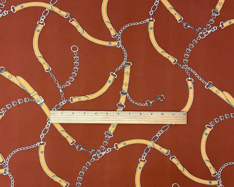 2 YD PC-Brown-Multi Poly Spandex Stretch Chain Print Double Brush Jersey Knit Fabric
