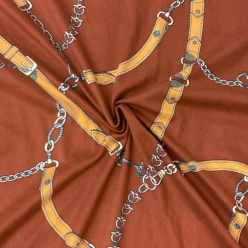 2 YD PC-Brown-Multi Poly Spandex Stretch Chain Print Double Brush Jersey Knit Fabric