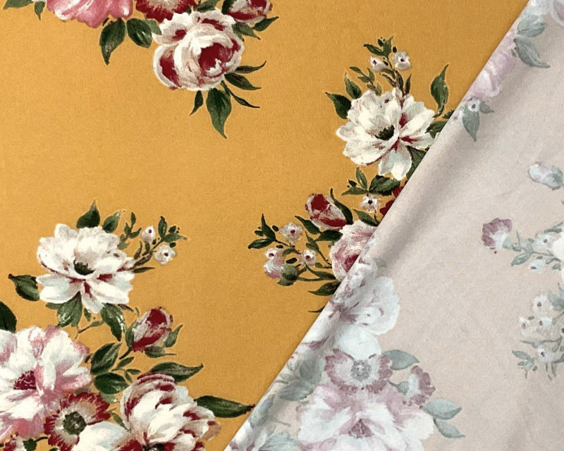 2 YD PC-Yellow-Multi Poly Spandex Stretch Floral Print DB Jersey Knit Fabric