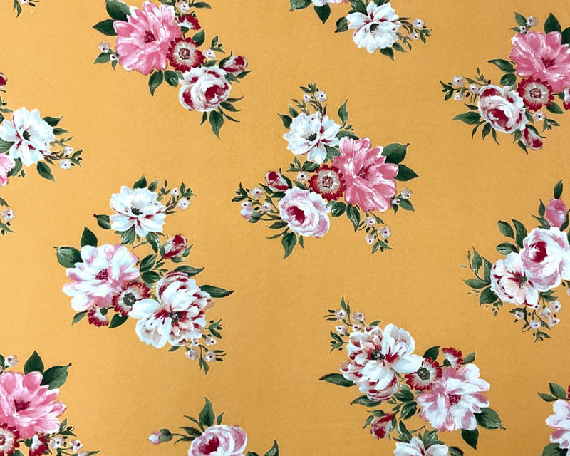 2 YD PC-Yellow-Multi Poly Spandex Stretch Floral Print DB Jersey Knit Fabric