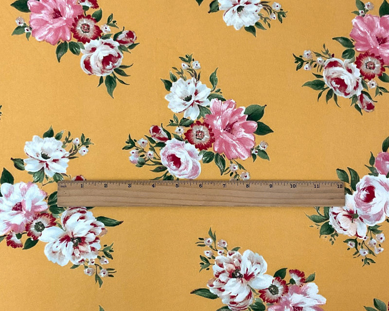 3 YD PC-Yellow-Multi Poly Spandex Stretch Floral Print DB Jersey Knit Fabric