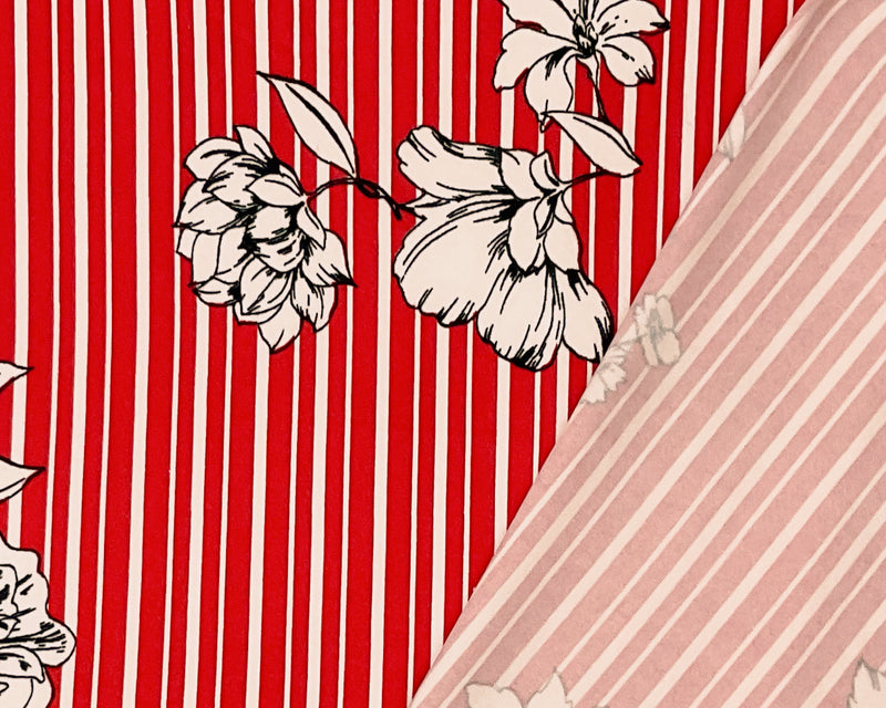 Red-Multi Poly Spandex Stretch Floral Stripe Print DB Jersey Knit Fabric