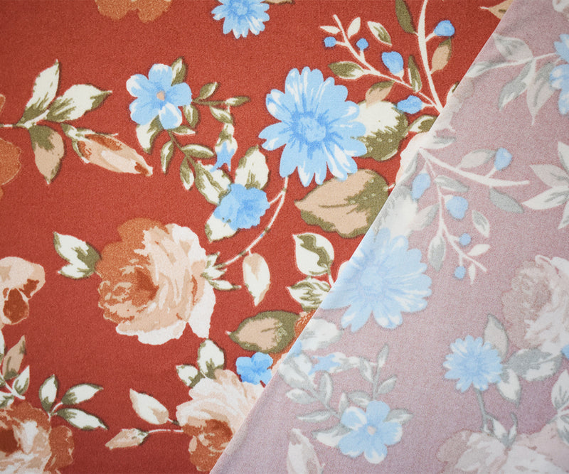 Red-Multi Poly Stretch Floral Print DB Jersey Knit Fabric