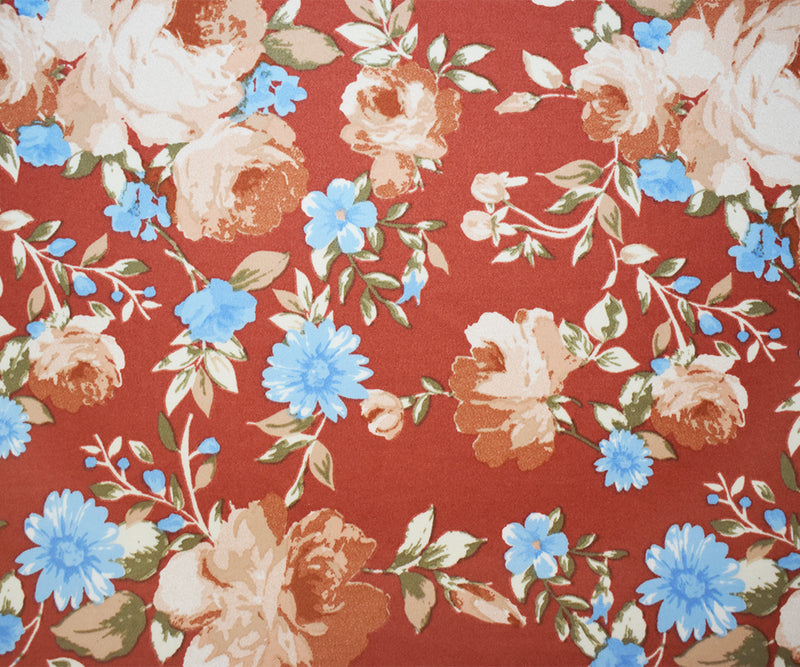 Red-Multi Poly Stretch Floral Print DB Jersey Knit Fabric