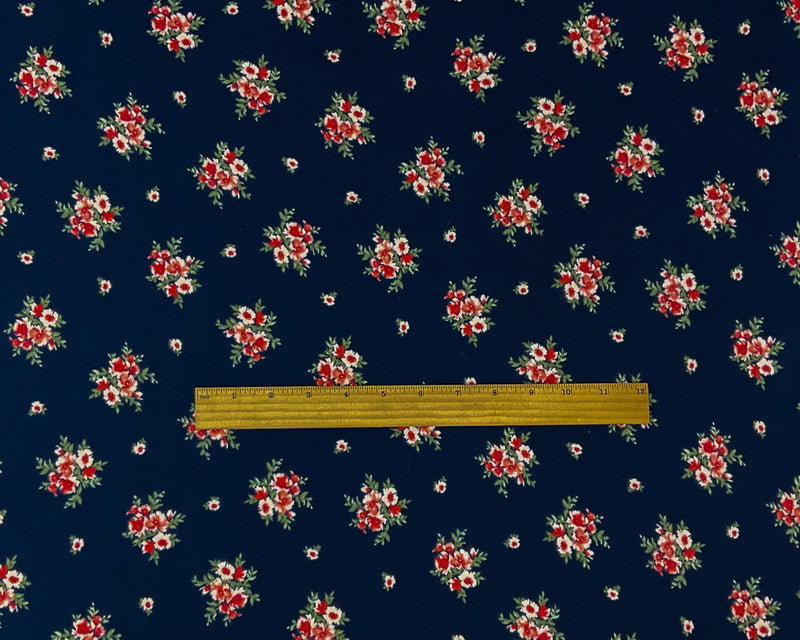 Navy Blue-Multi Poly Stretch Spandex Floral Print DB Jersey Knit Fabric