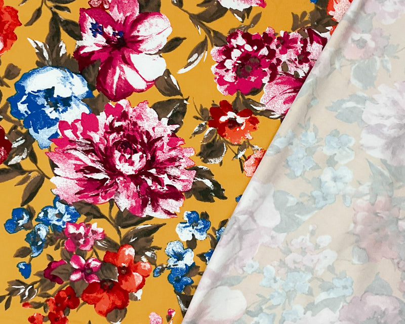 3 1/2 YD PC-Yellow-Multi Poly Stretch Spandex Floral Print DB Jersey Knit Fabric