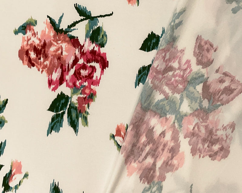 Ivory-Multi Poly Stretch Spandex Floral Print DB Jersey Knit Fabric