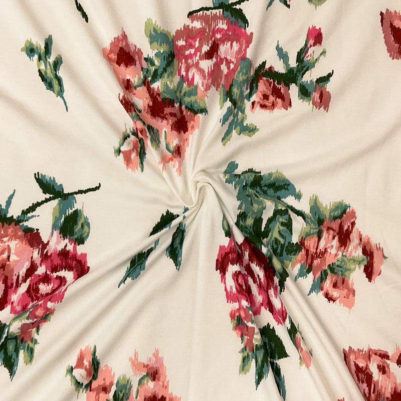 Ivory-Multi Poly Stretch Spandex Floral Print DB Jersey Knit Fabric