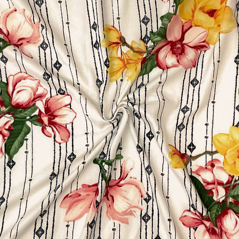Off-White-Multi Poly Stretch Spandex Floral Print DB Jersey Knit Fabric