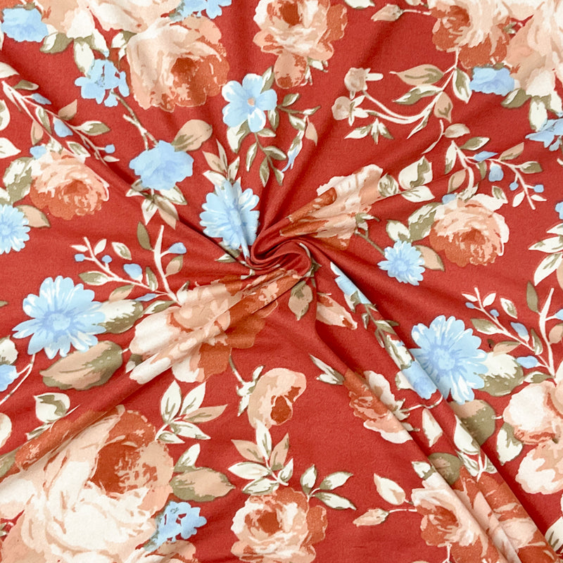 Red-Multi Poly Stretch Spandex Floral Print DB Jersey Knit Fabric