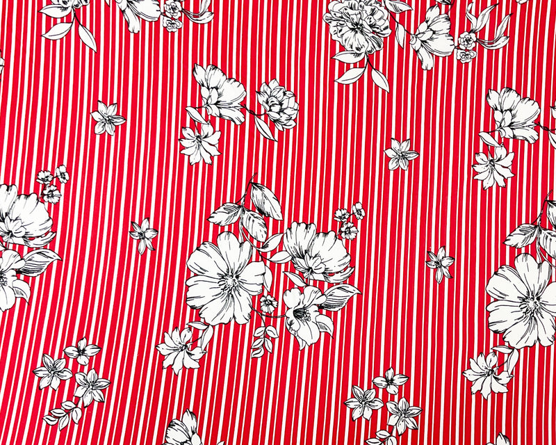 Red-Multi Poly Stretch Spandex Floral Stripe Print DB Jersey Knit Fabric