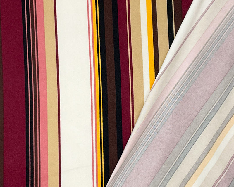 Deep Maroon-Multi Poly Stretch Spandex Vertical Stripe Print DB Jersey Knit Fabric