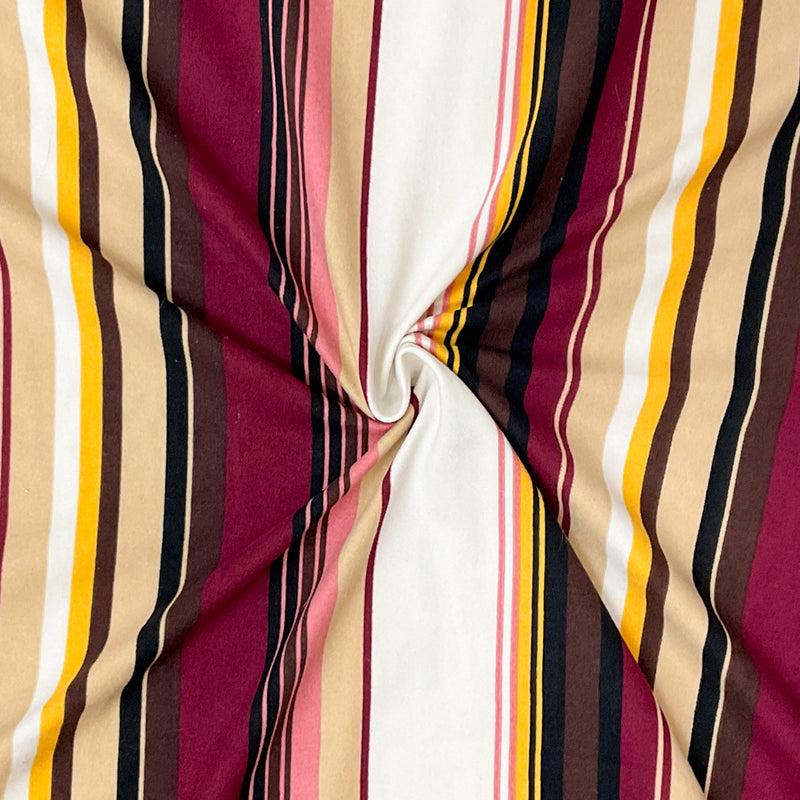Deep Maroon-Multi Poly Stretch Spandex Vertical Stripe Print DB Jersey Knit Fabric