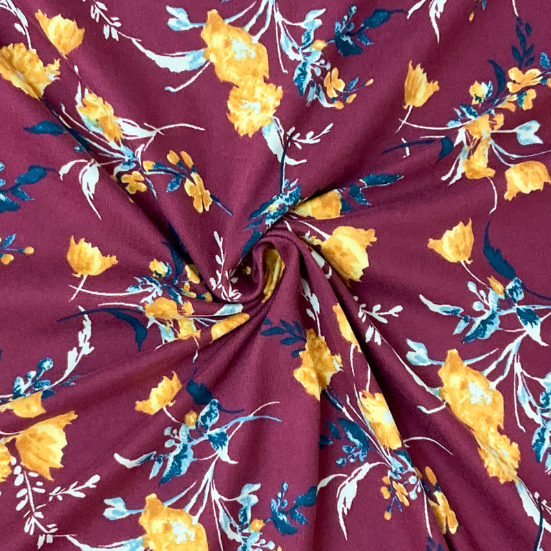 Red-Multi Poly Spandex Stretch Floral Print DB Jersey Knit Fabric