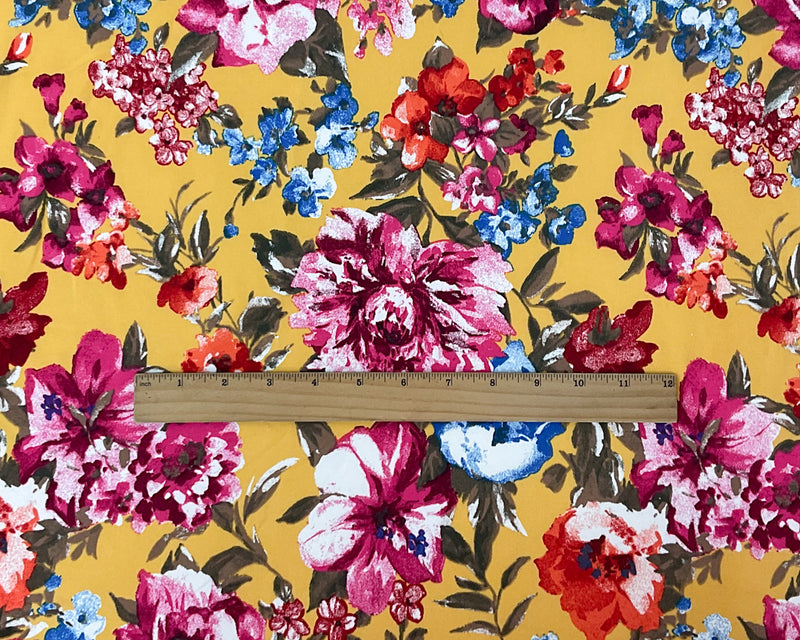 Yellow-Multi Poly Spandex Stretch Floral Print DB Jersey Knit Fabric