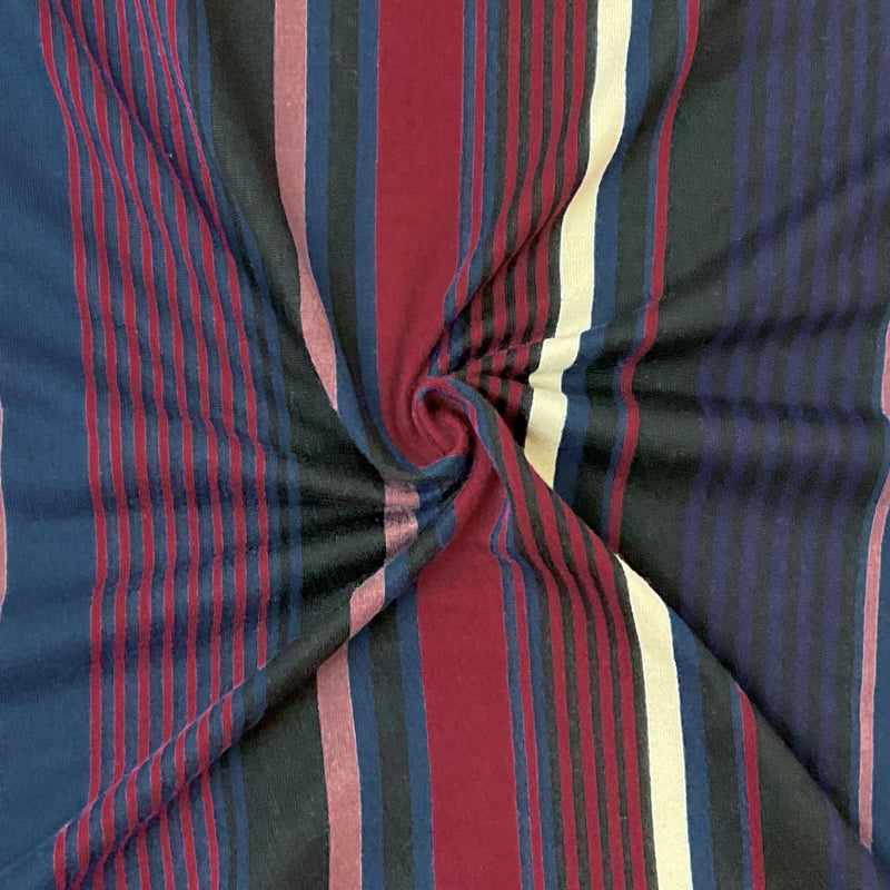 Red-Multi Poly Spandex Stretch Vertical Stripe Print DB Jersey Knit Fabric