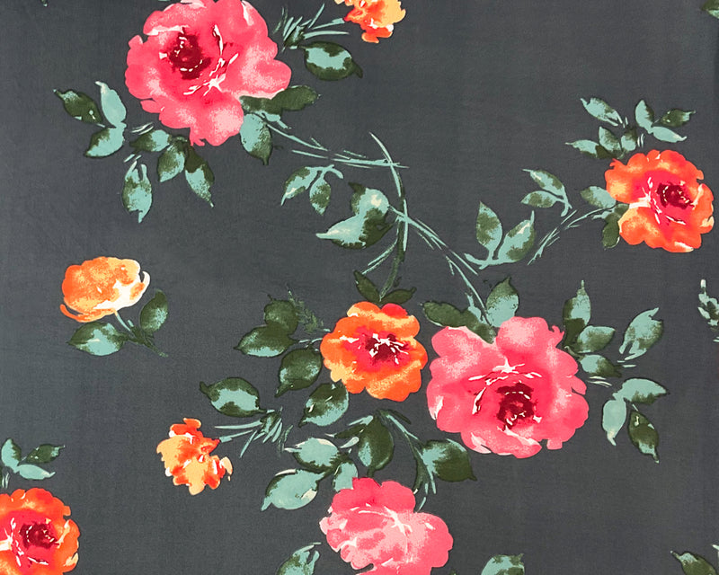 Deep Gray-Multi Poly Stretch Spandex Floral Printed Jersey Knit Fabric