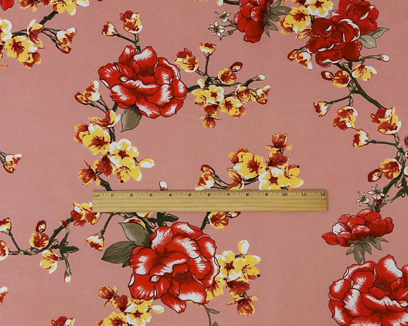 Pink-Multi Poly Stretch Spandex Floral Print DB Jersey Knit Fabric