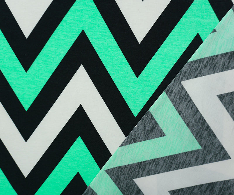 Green-BlacK Poly Chevron Printed ITY Jersey Knit Fabric