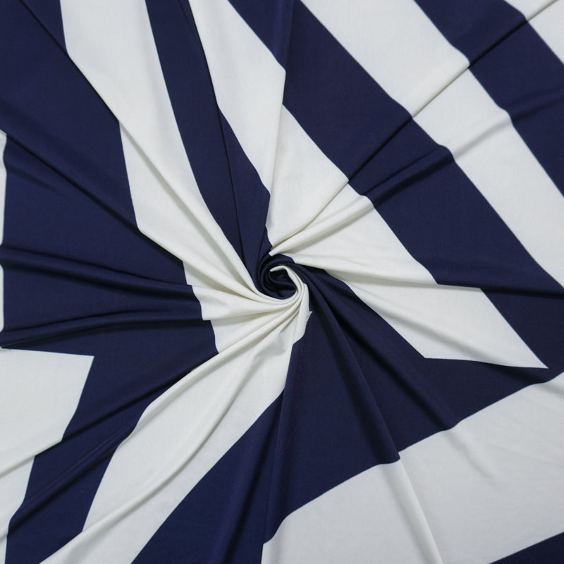 Navy-Ivory Poly Chevron Printed ITY Jersey Knit Fabric