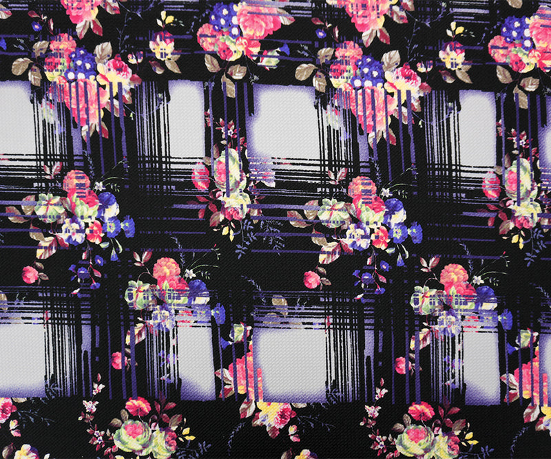 Black-Multi Abstract Floral Print Liverpool Double Knit Fabric