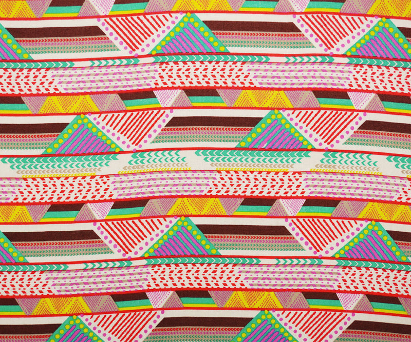 Red-Ivory-Multi Rayon Geometric Printed Voile Woven Fabric