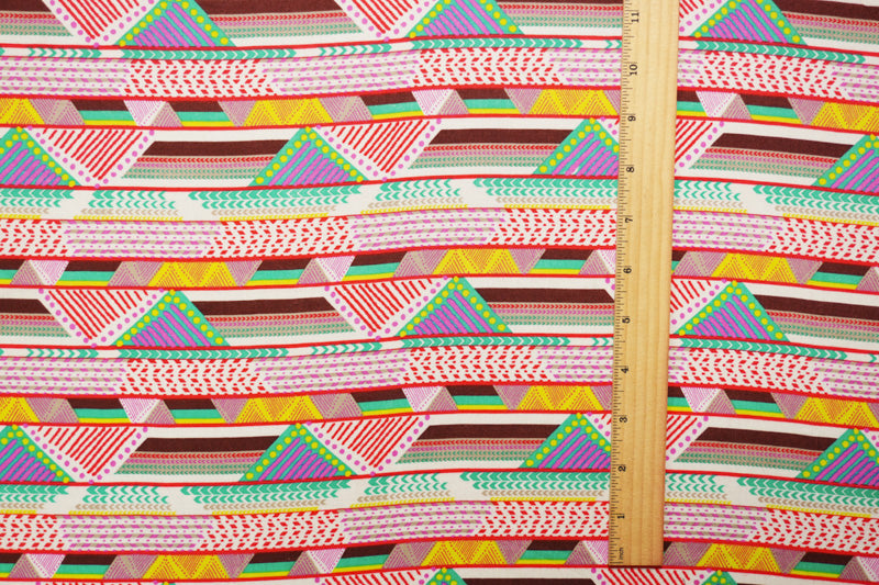 Red-Ivory-Multi Rayon Geometric Printed Voile Woven Fabric