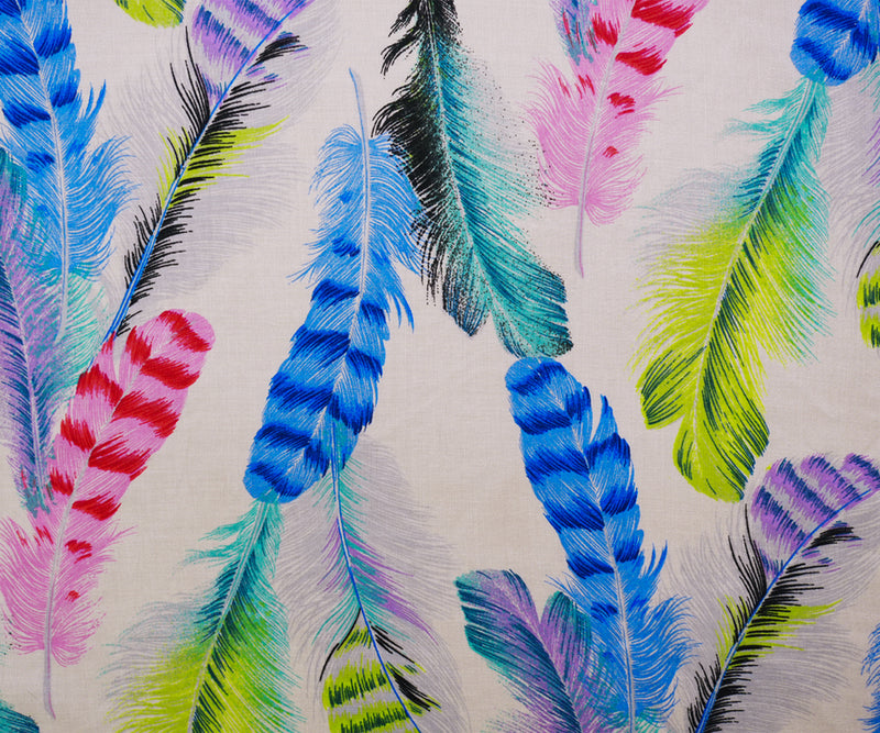 Light Beige-Multi Rayon Feather Printed Voile Woven Fabric