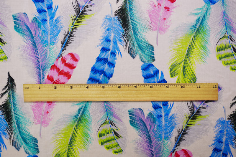 Light Beige-Multi Rayon Feather Printed Voile Woven Fabric