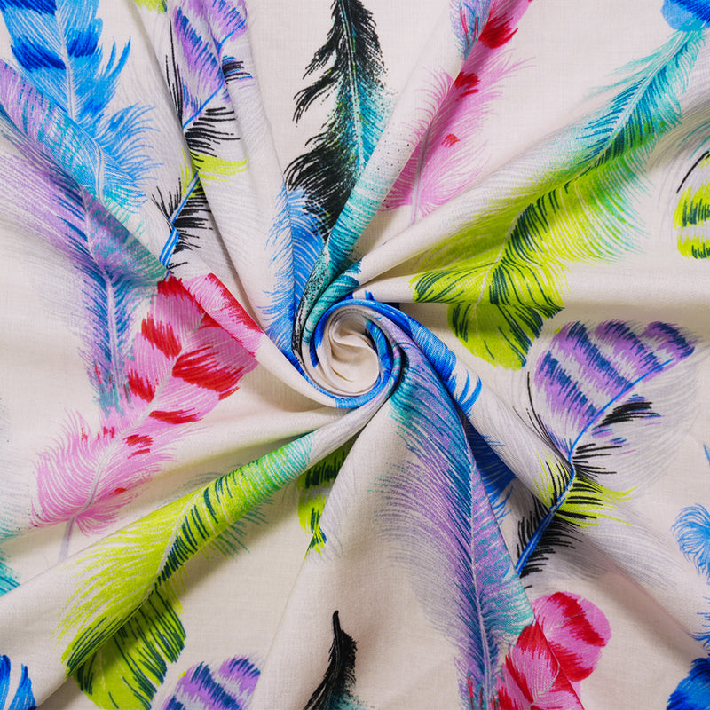 Light Beige-Multi Rayon Feather Printed Voile Woven Fabric