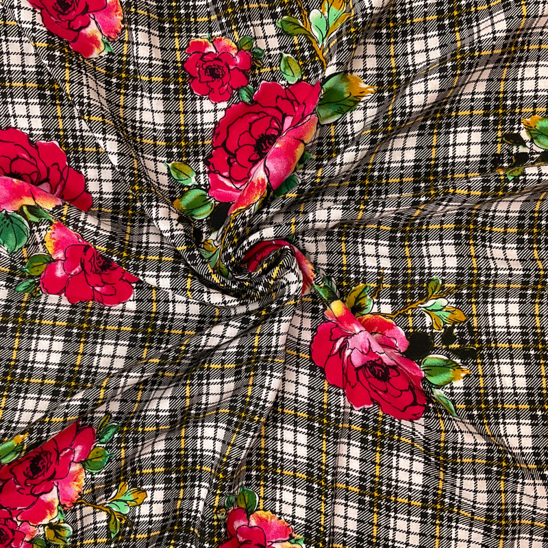 Black-Pink-Multi Rayon Floral Printed Challis Woven Fabric