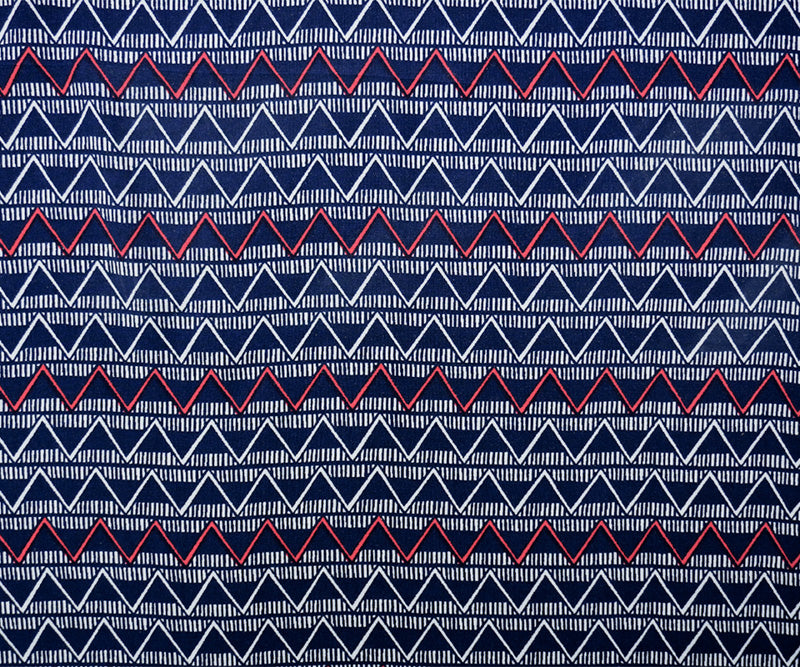 Blue-White-Red Rayon Chevron Stripe Printed Challis Woven Fabric