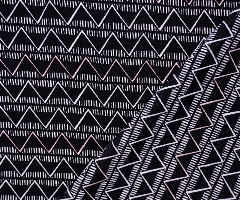 Black-Multi Rayon Chevron Printed Challis Woven Fabric