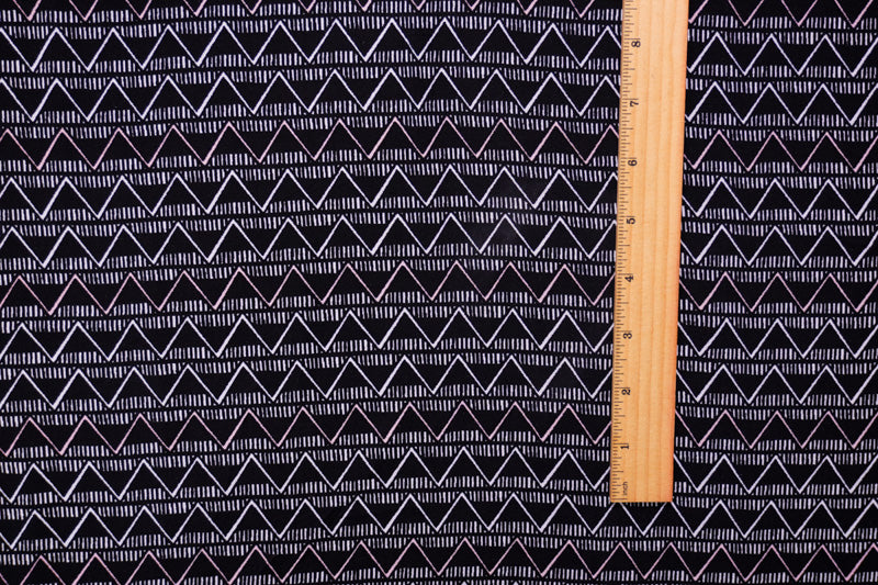 Black-Multi Rayon Chevron Printed Challis Woven Fabric