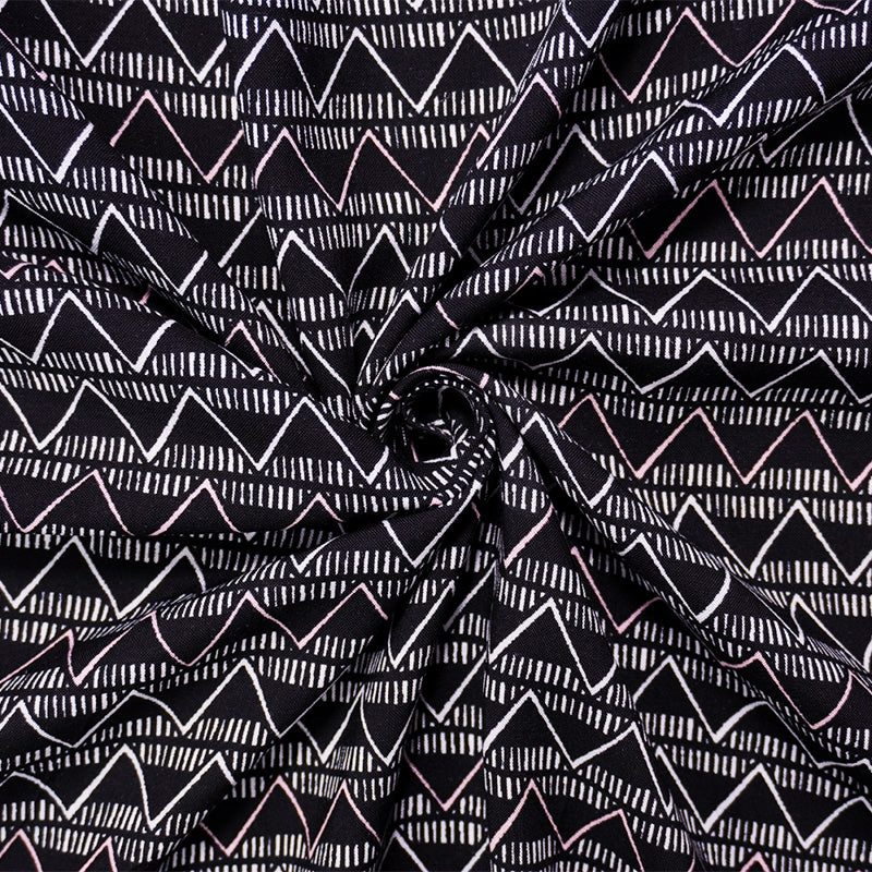 Black-Multi Rayon Chevron Printed Challis Woven Fabric