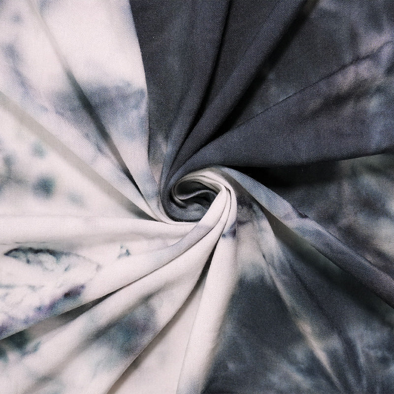 Black-Gray Rayon Tie Dye Printed Challis Woven Fabric