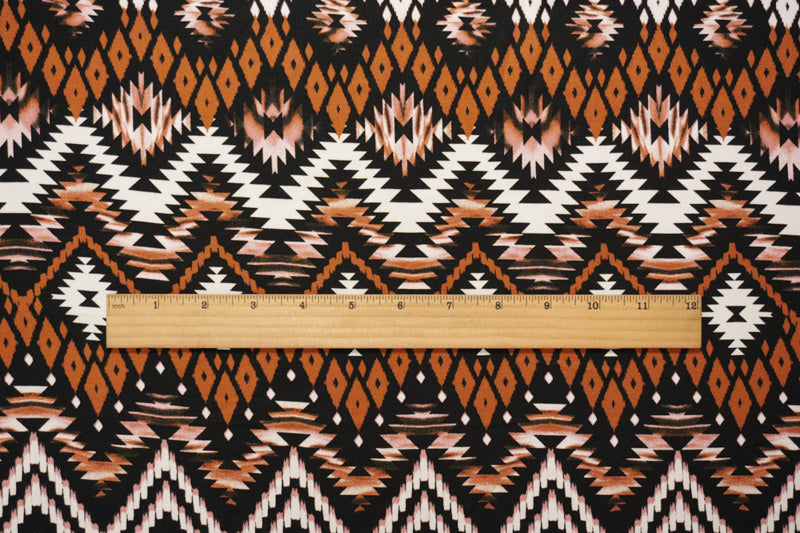 Brown-Black-Multi Rayon Aztec Printed Twill Woven Fabric