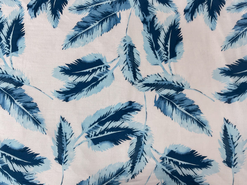Blue-White Rayon Leaves Printed Dobby Woven Fabric